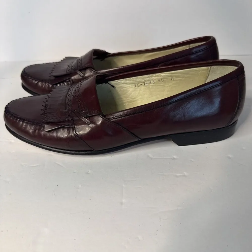 Johnston Murphy Loafers Shoes Mens 10 Burgundy Leather Office Brogue Italy
